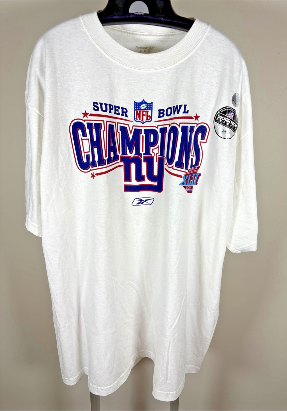 Reebok NFL Super Bowl XLII Champions NY New York Giants White T-Shirt Men's XL